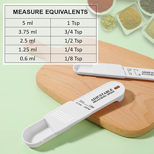 Meanplan 6 Pcs Adjustable Measuring Spoons, Baking Cooking, 2 Sizes, White - color: White