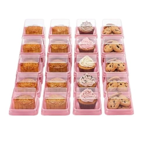 Hewnda 50 Pack Pink Bottom Clear Cover plastic mini cake box