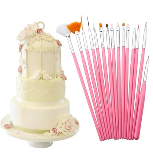 45 pcs Cake Decorating Brushes, Cake Painting Brushes, Food Safe Paint Brush, Multiple Function Cookie Brushes,Cookie Decorating kit, Function Fondant Brush,Pastry Brush for Baking (Pink)