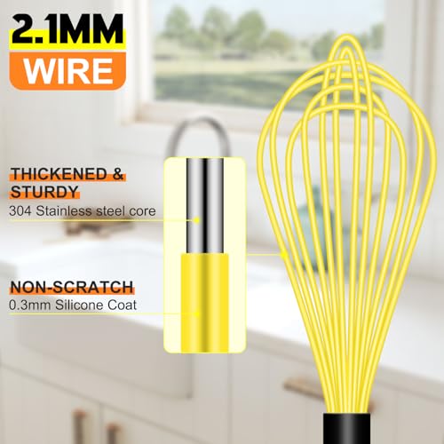 HOTEC 4Pcs Silicone Whisk Set, Wire Balloon Whisks for Cooking Egg Beater - color: Red,Yellow,Blue,Purple