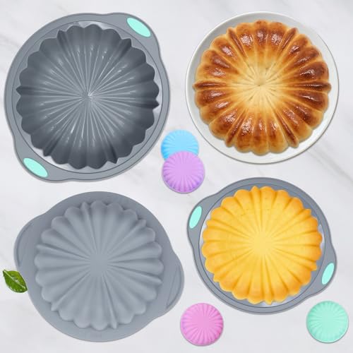 To encounter 44 Pieces Silicone Round Cake Pans Set, 3 Sizes Silicone Fluted Cake Pan Set with Reusable Baking Cups, Food Grade Baking Molds for Brownie, Bread, Muffin, Light Grey - size: 44 Pcs Round Cake Pan
