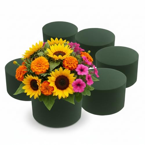XCEL Floral Foam Blocks - Reusable, Weather Resistant Craft Foam for Artificial Flower Arrangements, Faux Florist Foam Planters Florist Supplies (Green 5" Round x 3" Thick - 6 Pack) - color: Green 5" Round X 3" Thick - 6 Pack
