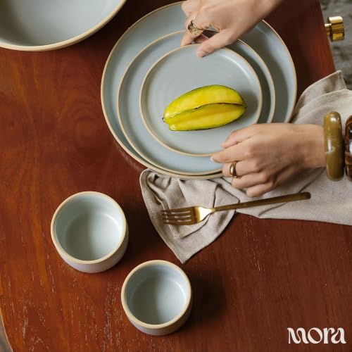 Mora Micro Ramekins Set of 4, 6oz Ceramic Pottery Baking Dishes - Microwave, Oven and Dishwasher Safe - Mist - color: Mist, size: Micro