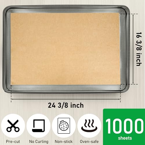 EcoDispose 1000 Pcs Precut Parchment Paper Baking Sheets, 16-3/8" x 24-3/8" - color: Unbleached, size: Full pan -1000PCS