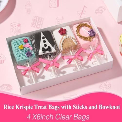 ROSPAKTEK 100 Pcs 4x6 Inch Clear Rice Krispie Treat Bags - Rice Kit Cakesicle Bags for Marshmallow, Macaron Pop, Candy, Apple Cookies, Cake Ore Pop Packaging (Individually Wrapped) - color: Clear 4x6 Inch-100