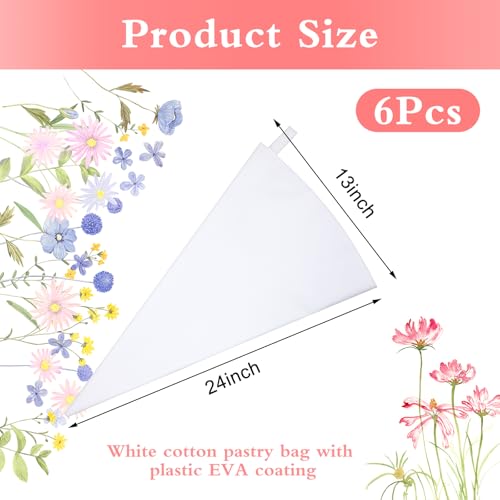 6 Pack 24 Inch Reusable Piping Pastry Bags Large Canvas Cake Decorating Bags with Plastic Coating for Frosting, Icing, Cupcakes, Cookies