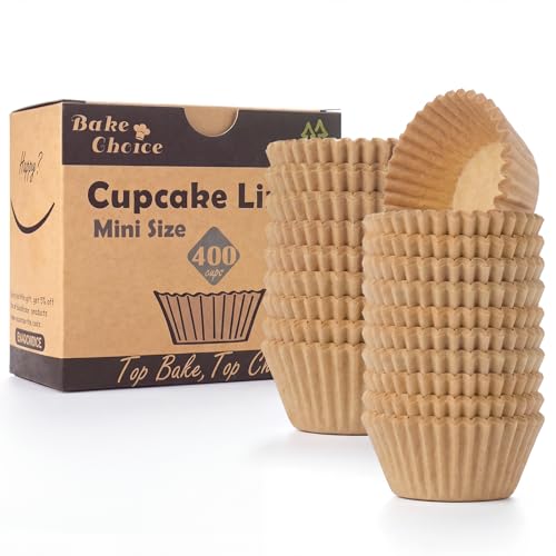 Bake Choice 400pcs Mini Cupcake Liners for Baking, Muffin Liners - color: Natural