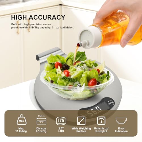 Waterproof IPX6 Kitchen Scale, 0.1 g/0.01 oz High Precision, 5 kg/11 lbs, Digital Scale with Backlight, Stainless Steel Weighing Platform, for Food, Cooking, Baking, Weight Loss