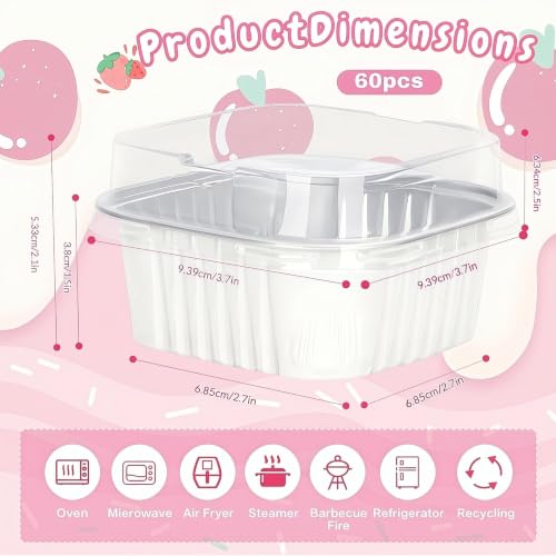 60Pack 5oz White Mini Cake Pans with Lids Baking Cups Aluminum Foil Pans Tins, Individual Dessert Cups Containers for Sales,Party,Picnics - color: White