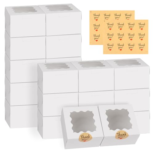 WINKIO Cookie Boxes with Window, Small Bakery Boxes for Dessert Pastry - color: white