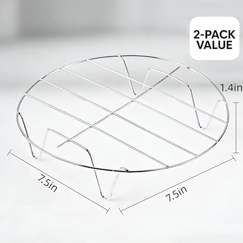 2-Pack Steamer Rack Set, 7.5 Inch Stainless Steel Round Racks for Cooking, Heavy Duty Wire Cooling and Baking Rack, Fits 6 & 8 Qt Instant Pot, Pressure Cooker, Air Fryer Accessories