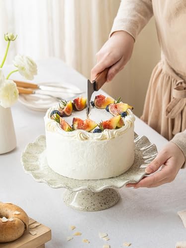 Ceramic Cake Stand, Small Cake Plate for 8 Inch Cake, Speckled White - color: Speckled White
