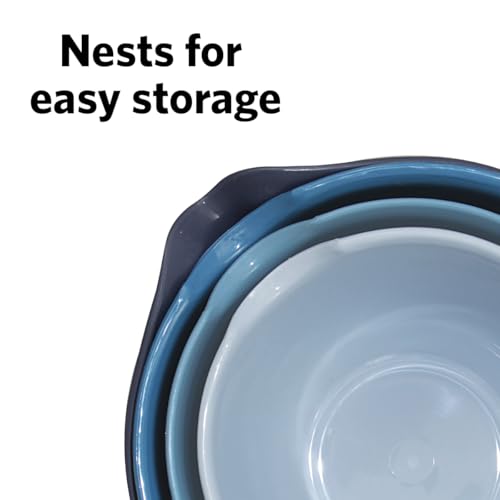 Glad Mixing Bowls with Pour Spout, Set of 4 - Nesting Plastic Bowls (1.2qt, 1.9qt, 2.8qt, and 3qt with Handle) - Non Slip Base, Dishwasher Safe Kitchen Cooking and Baking Supplies, Blue - color: 4pc Blue, size: 4 count