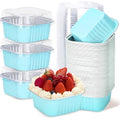 100Pack 5oz Blue Mini Cake Pans with Lids Baking Cups Aluminum Foil Pans Tins, Individual Dessert Cups Containers for Sales,Party,Picnics - color: Blue