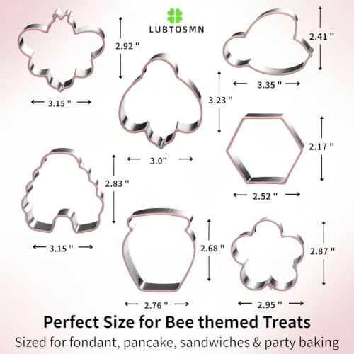 LUBTOSMN 7 Piece Bee Theme Cookie Cutters Set, Silicone Rim Baking Set