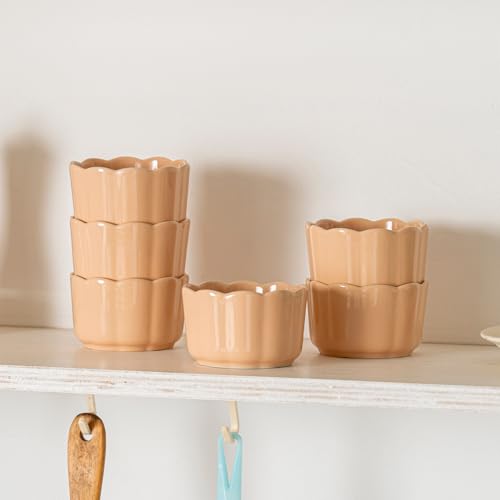 6-Piece 6 Oz Scallop Ceramic Ramekins, Soft Pink - color: Soft Pink