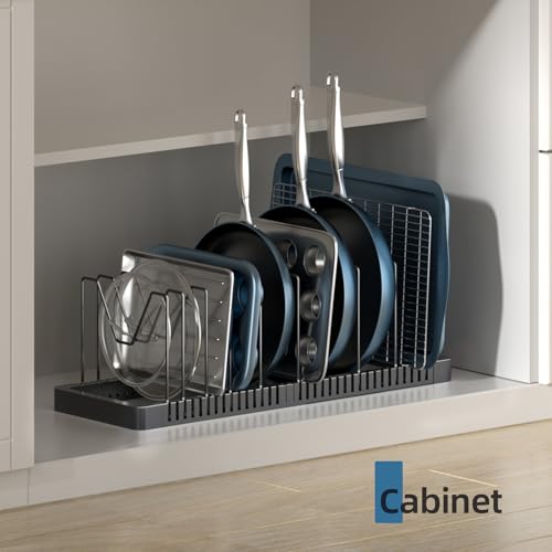 PanPanPal Pots and Pans Organizer under Cabinet, Expandable Pot Lid Organizer Holder with 10 Adjustable Compartment, Pan Organizers inside Cabinet for Lids, Bakeware, Kitchen Storage Pot Rack, Black - size: 10 Dividers