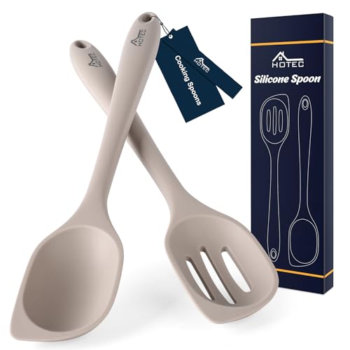 HOTEC 446°F Heat Resistant Silicone Cooking Spoon Spatula, Khaki, 12.5inch - size: 12.5inch Khaki