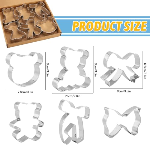 FYSUIMU 6Pcs Bear Bow Cookie Cutter Cute Bear Face Bowknot Biscuit Cutter Stainless Steel Cookie Cutting Molds for Birthday Baby Shower DIY Crafts Baking Supplies