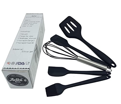 ADBI's Box Silicone Spatula Cooking Utensils Set, 5-Piece (BLACK) - color: Black