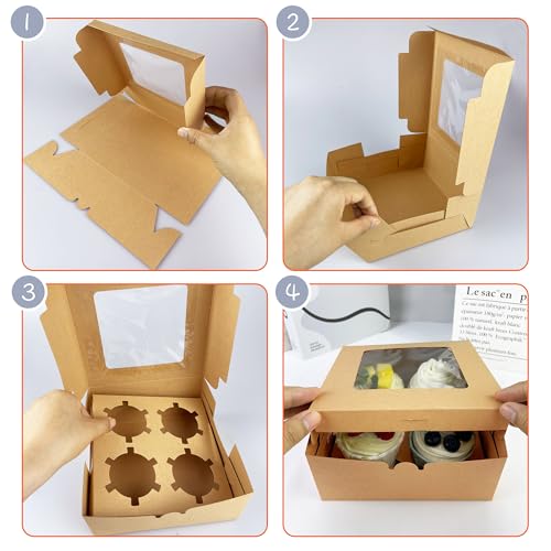 6x6x3Inch Cupcake Boxes with Window, 8 PCS Cookie Bakery Boxes,Brown - color: Brown
