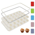 Socisen 2 Pack 24 Cups Silicone Mini Muffin Pan with Metal Reinforced Frame Silicone Molds Cupcake Cake Baking Cheesecake Pans Cookie Baking Chocoflan Cupcake Mold Mini Bundt Cake Pan Women Gift - color: Cream, size: 2pc: 24-Cup Mini