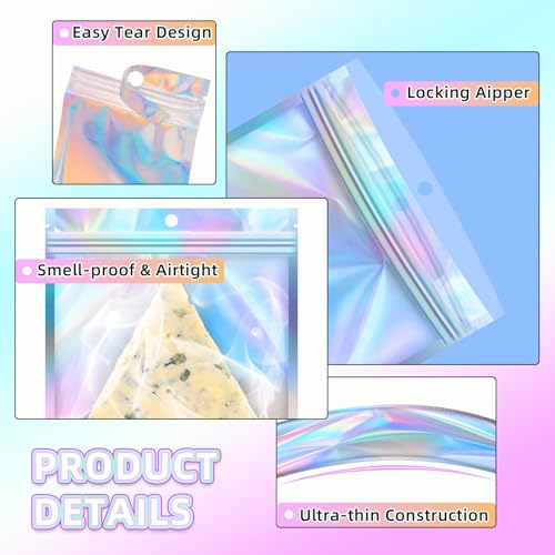 JETMORE Holographic Bags, 50 PCS Mylar Bags, 2.3x3in Resealable Treat Bags - color: Holographic, size: 2.3x3 inch