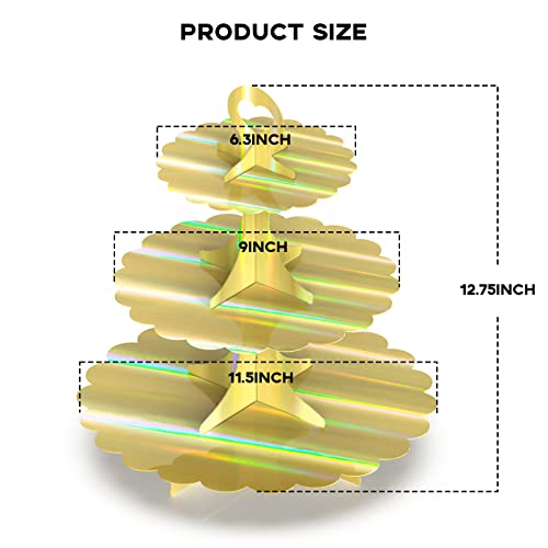 3-Tier Laser Gold Cupcake Stand, 2-Pack Heart Handle Dessert Display Tower, Quick Easy Assembly, Easy Clean for Wedding Birthday Graduation Baby Shower Party Supplies - color: Rainbow Gold 2 Pack