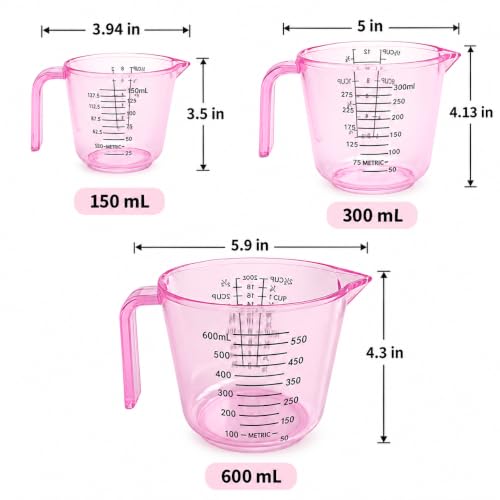 Pink Measuring Cups Set - 3pc 150ml/300ml/600ml
