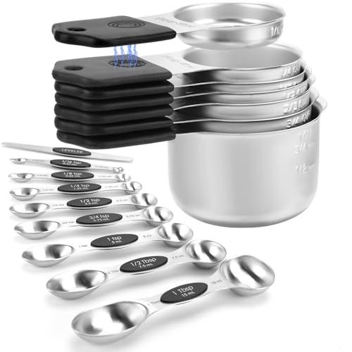 Magnetic Measuring Cups and Spoons Set-Heavy Duty 304 Stainless Steel - color: Black