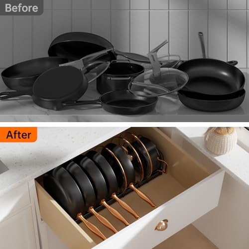 MUDEELA Expandable Pot Pan Lid Organizers inside Cabinet, 20 Divider-Black - color: Black, size: 20 Dividers