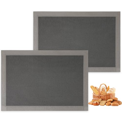 AMYONE Perforated Silicone Baking Mats, 2 PCS Gray Mesh Baking Mats for Half Sheet, Non-Stick Reusable Eclair Oven Liners for Homemade Bread/Pizza/Sugar Cookie 11 5/8" x 16 1/2", Deep Space Grey - color: Grey & Black