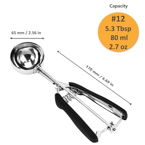#12 Large Cookie Scoop, 5.3 Tbsp/ 80 ml/ 2.7 oz Cookie Scoops for Baking - color: Black, size: #12/5.3 Tbsp
