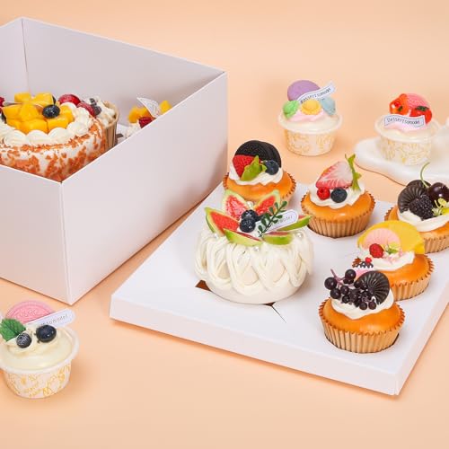 5 Packs Bento Cake and Cupcake Box 6 Holes Fit 5 Cupcakes and 1 Mini Cake Box with Clear Window and Stickers for Father ‘s Day Birthday Party Bakery Baking Supplies.((White, 1+5(5 Pack)) - size: 1+5(5 Pack)
