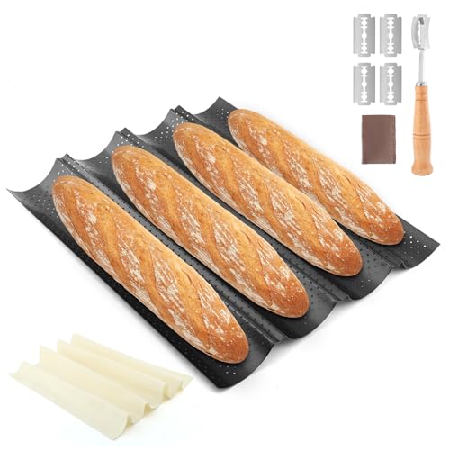 Baguette Pan Set, 4 Loaf Perforated French Bread Baking Pan Kit Set