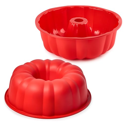 Puyeipt 10 Inch Silicone Fluted Tube Cake Pan, 2 Pack