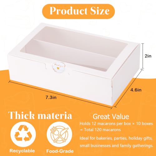 Macaron Boxes with Window, Pack of 10, 7.3x4.6x2in, Each Holds 12pcs