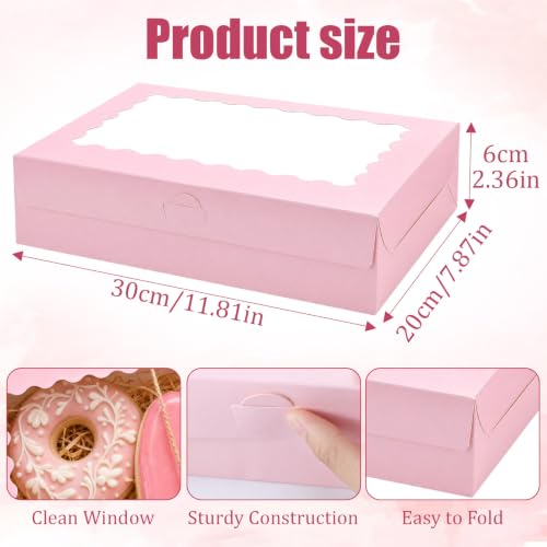 24Set Pink Cookie Boxes Packaging Bakery Boxes with Window 11.81x7.87x2.36"