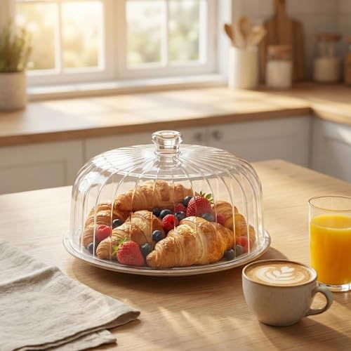 cutesun 11in Acrylic Cake Dome Cover, Clear Lid Only for 10.4in Cake Stand