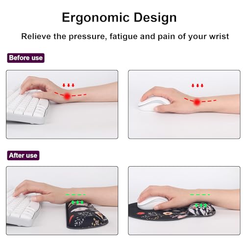 Ergonomic Mouse Pad with Wrist Rest and Keyboard Wrist Rest, Mousepad - color: Garden Flower