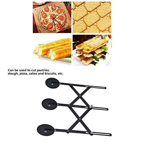 3 Wheel Pastry Cutter, Stainless Steel Pizza Cutter Wheel, Multifunctional Safe Accurate Cutting Dough Wheel Cutter, Adjustable Expanded Pasta Pie Dough Cutter Roller (Black Non-Stick)