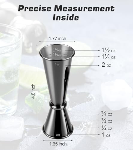 Stainless Steel Cocktail Jiggers – Japanese Style Double Measuring Cups for Bartending (1oz/2oz) - color: Black, size: 1 Pack-A
