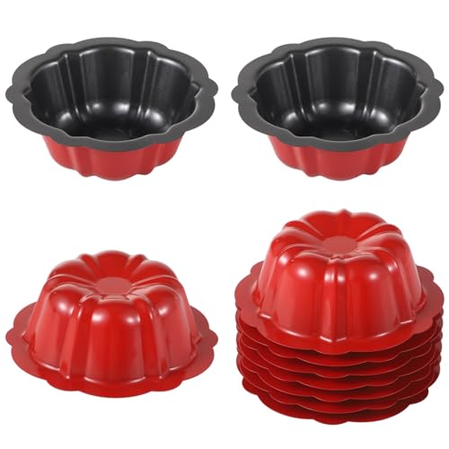 Homaisson 10PCS Mini Fluted Tube Pan, 4.5Inch Carbon Steel Mini Cake Molds, Nonstick Reusable Oven Baking Mold for Cupcake, Bread, Bavarois, Brownie (red) - color: 10+red