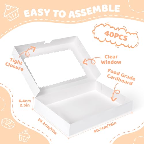 Dayacoco 40pcs Bakery Boxes with Window, 16x11x2.5 Inches, Donut Boxes