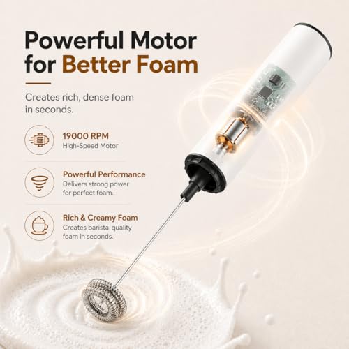 Rechargeable Milk Frother with Stand, Electric Whisks Foam Maker, POWERFUL USB C 2 Speed Handheld Drink Mixer for Coffee, Latte, Cappuccino, Matcha Drinks,White - color: Soft White