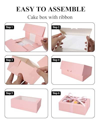 COTOPHER 30Pcs Cookie Boxes with Ribbons, 9x6x3 Inch Pink Bakery Boxes - color: Pink