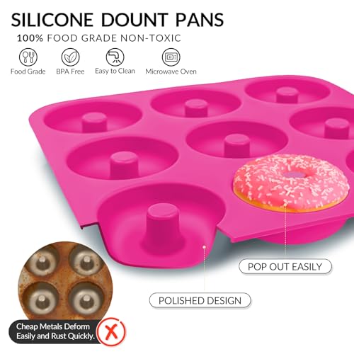 Large Silicone Donut Pan for Baking,9 Cavity Non-Stick Food Molds - color: Hot Pink