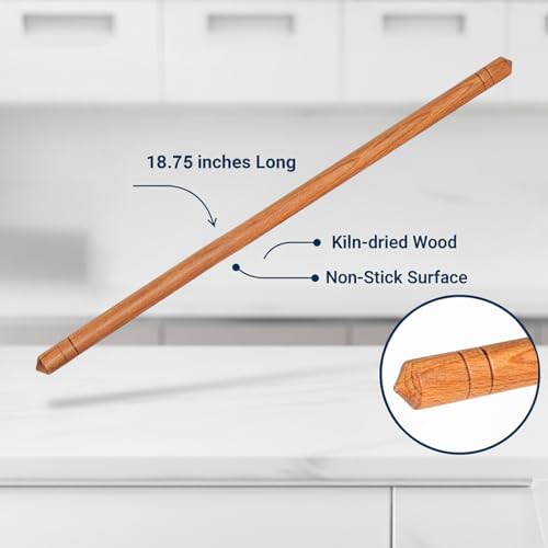 Turkish Rolling Pin, Natural Beech Wood Oklava for Baklava, Phyllo Dough, Pizza, Ravioli, Pasta & Pastry Baking, 18.7 x 0.75 in