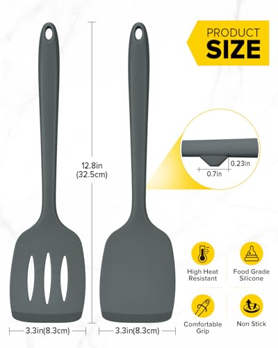 BUNDLEPRO Silicone Spatula, Solid & Slotted Turner, One-Piece, 2 Pack, Gray - color: Gray