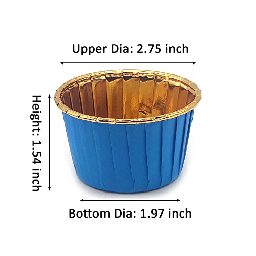 Aluminum Foil Standard Muffin Cupcake Liners, Disposable Baking Cups with Vibrant Color for Party Celebration, Blue 50-Count - color: Blue